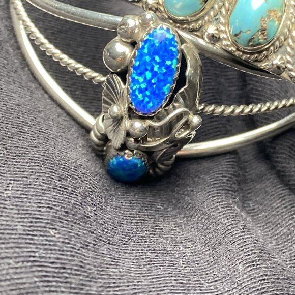 Auth Max C Navajo Turquoise Sterling Silver Southwest Bracelet 6" 7" OPEN SIGNED - Picture 4 of 7